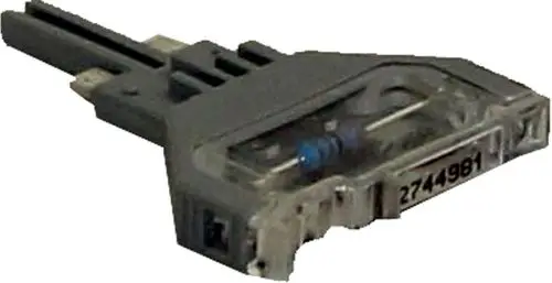 Graue Widerstandsstecker-Basisklemme von Wolf mit transparentem Gehäuse und Verbindungselementen, geeignet für elektrische Anwendungen.